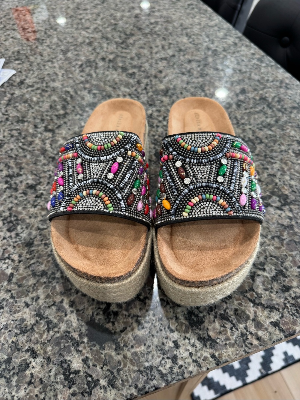 Women's Multicolor Beaded Platform Slide Sandals